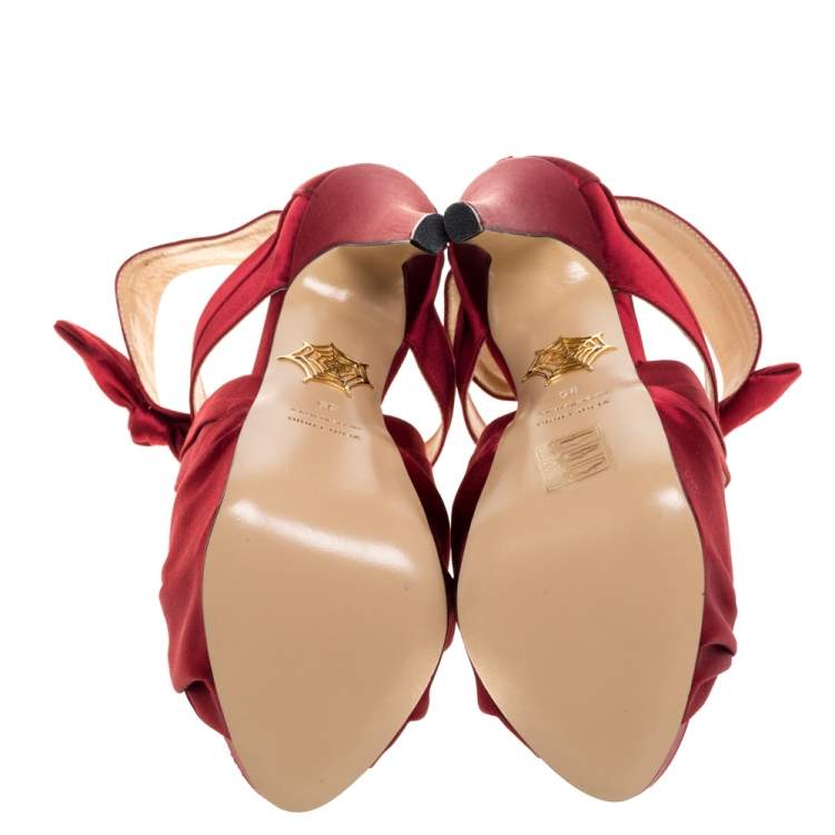 Pre Owned Charlotte Olympia Red Satin Andrea Knotted Platform Sandals Size 35