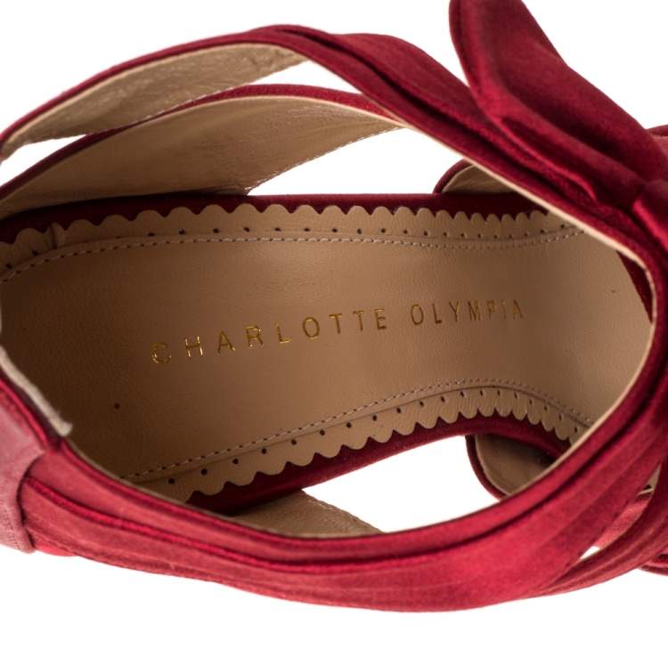 Pre Owned Charlotte Olympia Red Satin Andrea Knotted Platform Sandals Size 35