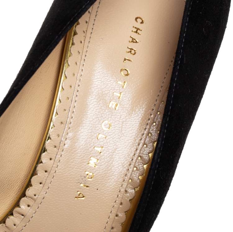 Pre Owned Charlotte Olympia Black Suede Dolly Platform Pumps Size 40