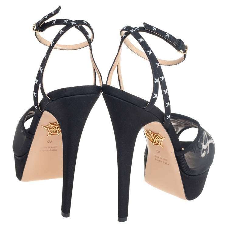 Pre Owned Charlotte Olympia Black Mesh and Fabric Paris Platform Sandals Size 40