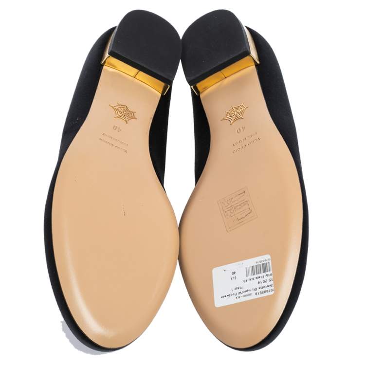 Pre Owned  Charlotte Olympia Black Satin Emoticat Cheeky Kitty Ballet Flats Size 40