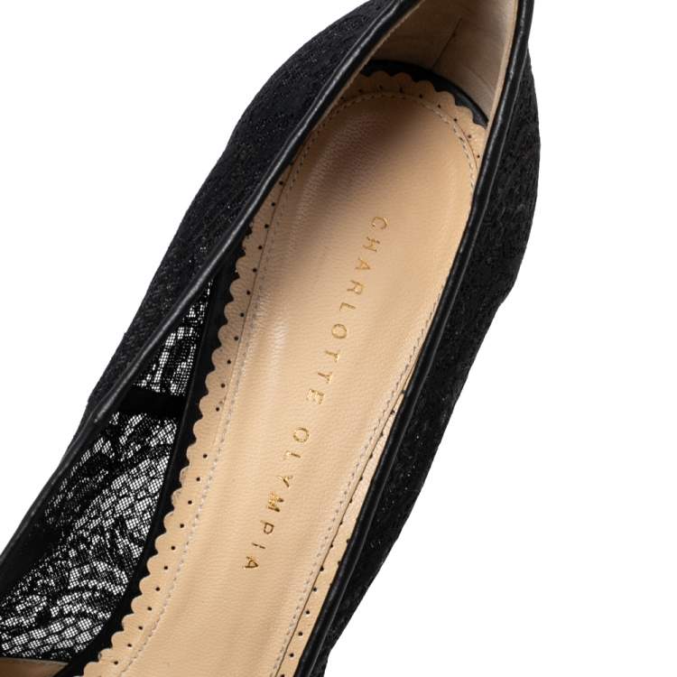 Pre Owned Charlotte Olympia Black Lace Dolly Platform  Pumps Size 41