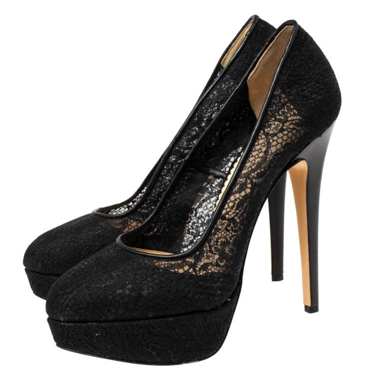 Pre Owned Charlotte Olympia Black Lace Dolly Platform  Pumps Size 41