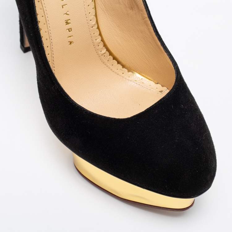 Pre Owned Charlotte Olympia Black Suede Dolly Platform Pumps Size 38