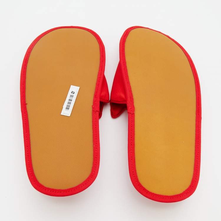 Pre Owned Charlotte Olympia Red Satin Kitty Slipper Flats Size XS 38