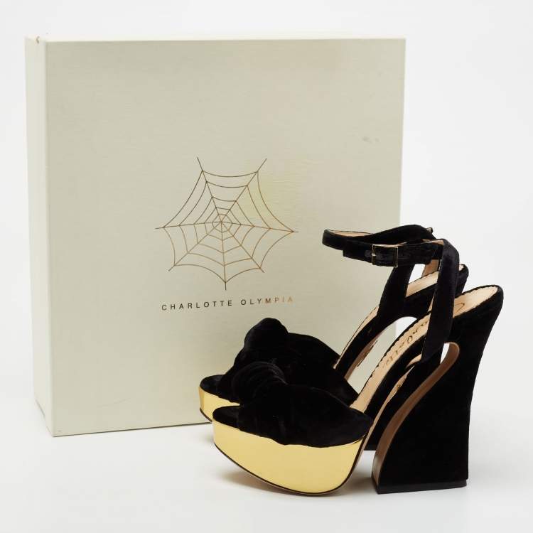 Pre Owned Charlotte Olympia Black Velvet Vreeland Platform Sandals Size 39