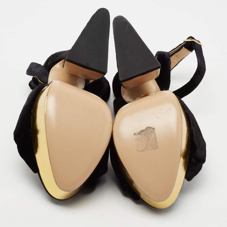 Pre Owned Charlotte Olympia Black Velvet Vreeland Platform Sandals Size 39