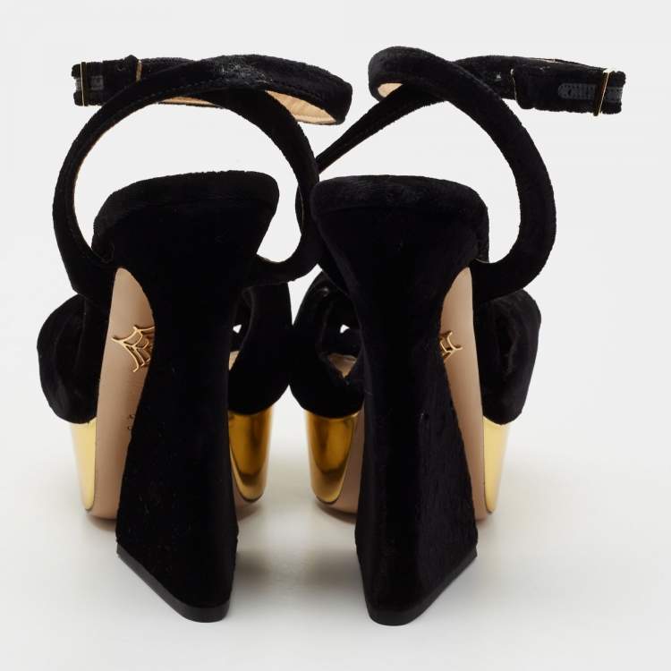 Pre Owned Charlotte Olympia Black Velvet Vreeland Platform Sandals Size 39