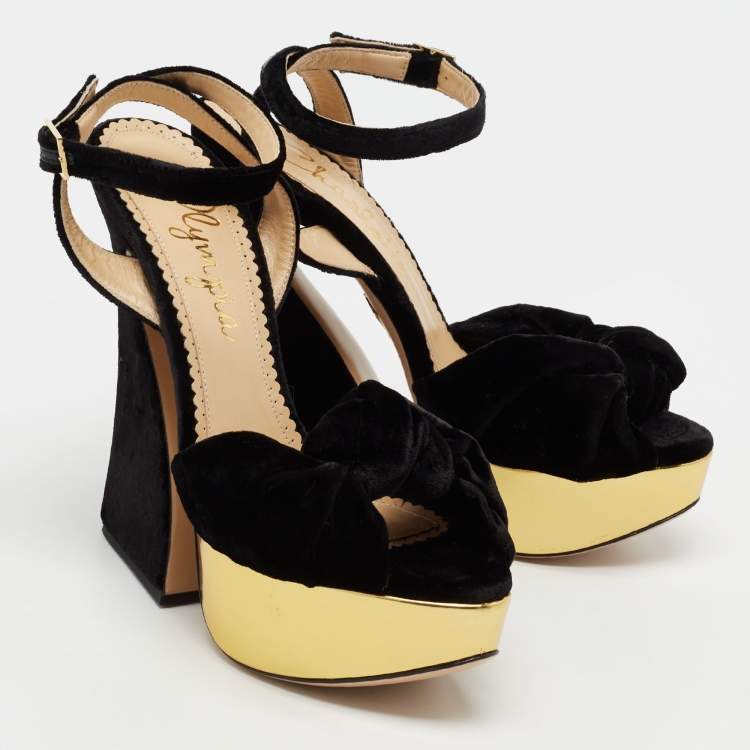 Pre Owned Charlotte Olympia Black Velvet Vreeland Platform Sandals Size 39
