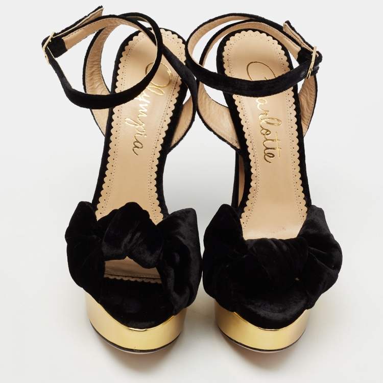 Pre Owned Charlotte Olympia Black Velvet Vreeland Platform Sandals Size 39