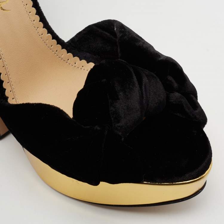 Pre Owned Charlotte Olympia Black Velvet Vreeland Platform Sandals Size 39