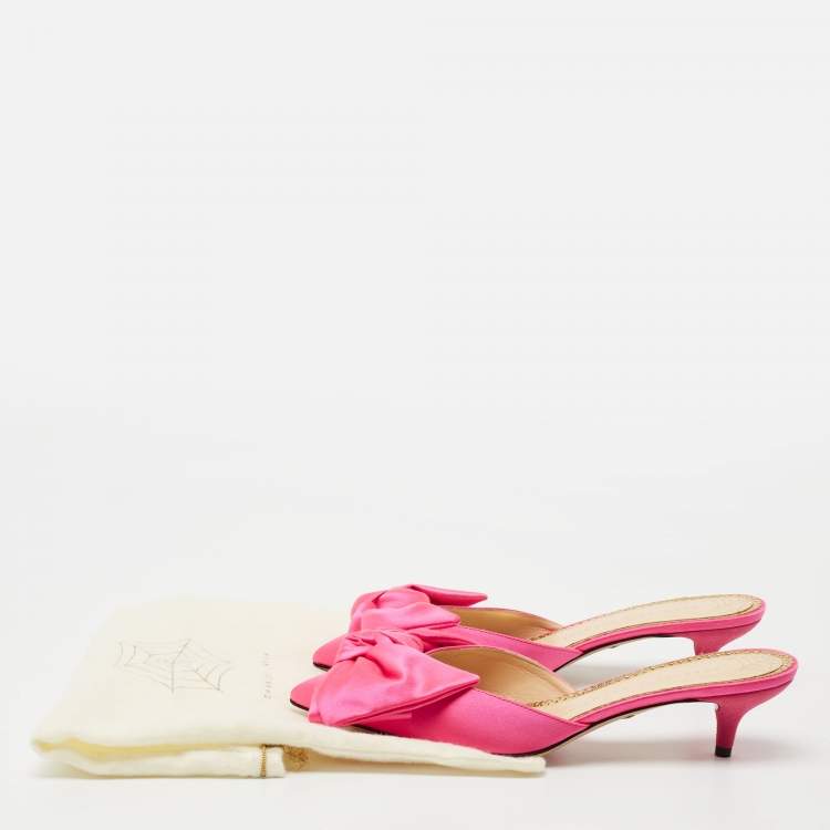 Pre Owned Charlotte Olympia Neon Pink Satin Sophie Mules Size 38.5