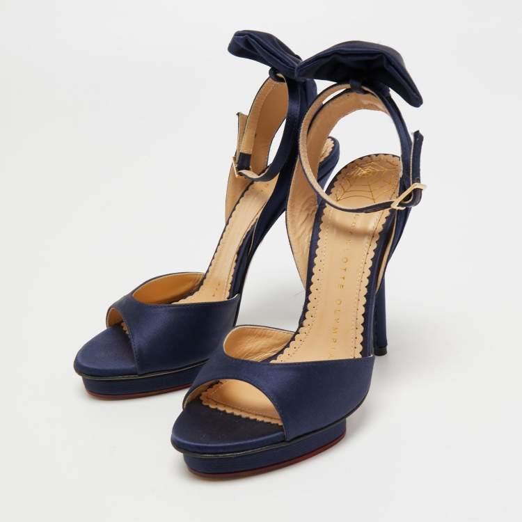 Pre Owned Charlotte Olympia Blue Satin Wallace Ankle Strap Sandals Size 35