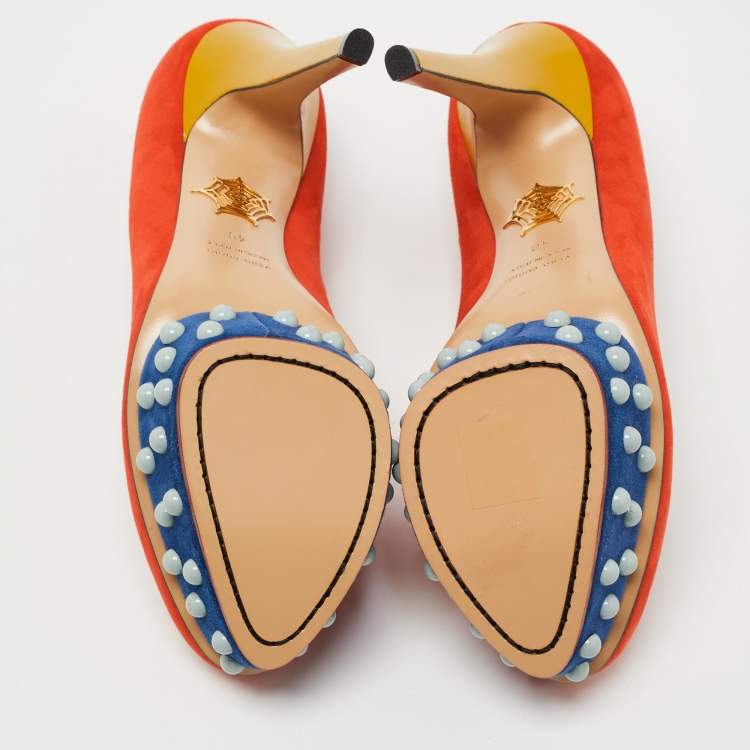 Pre Owned Charlotte Olympia Multicolor Suede Dolly Platform Pumps Size 40