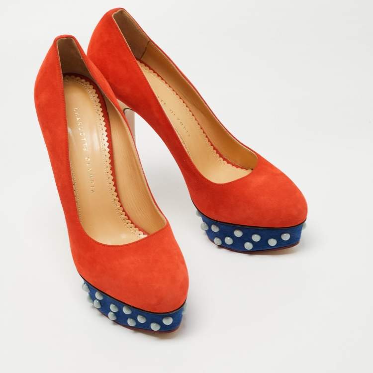 Pre Owned Charlotte Olympia Multicolor Suede Dolly Platform Pumps Size 40