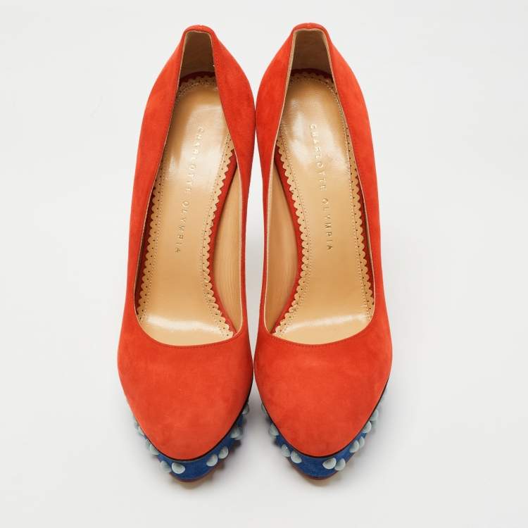 Pre Owned Charlotte Olympia Multicolor Suede Dolly Platform Pumps Size 40