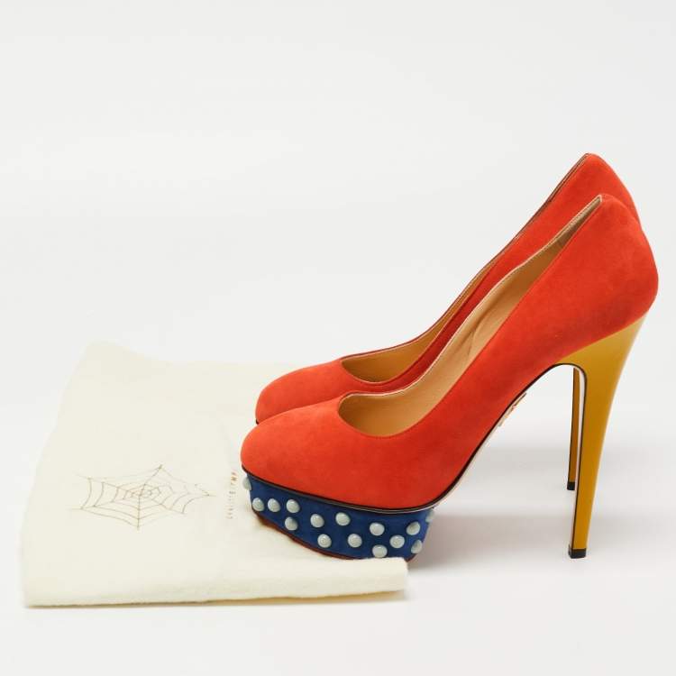 Pre Owned Charlotte Olympia Multicolor Suede Dolly Platform Pumps Size 40