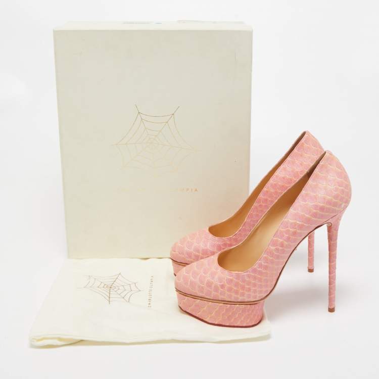 Pre Owned Charlotte Olympia Pink Python Embossed Leather Priscilla Platform Pumps Size 40