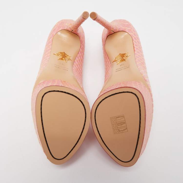 Pre Owned Charlotte Olympia Pink Python Embossed Leather Priscilla Platform Pumps Size 40