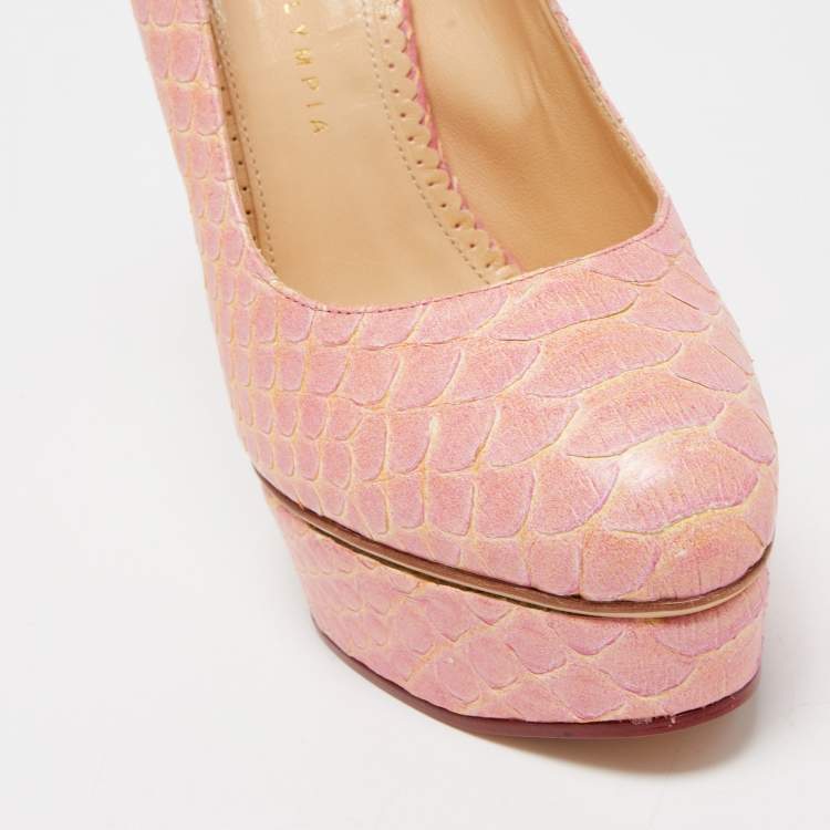 Pre Owned Charlotte Olympia Pink Python Embossed Leather Priscilla Platform Pumps Size 40