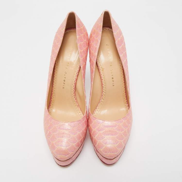 Pre Owned Charlotte Olympia Pink Python Embossed Leather Priscilla Platform Pumps Size 40