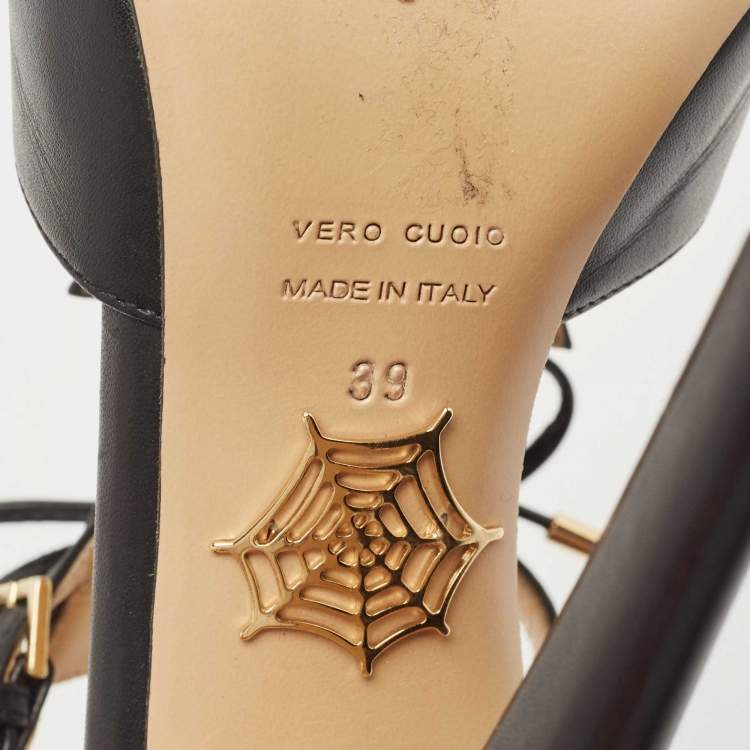 Pre Owned Charlotte Olympia Black Leather Peep Toe Platform Ankle Strap Sandals Size 39