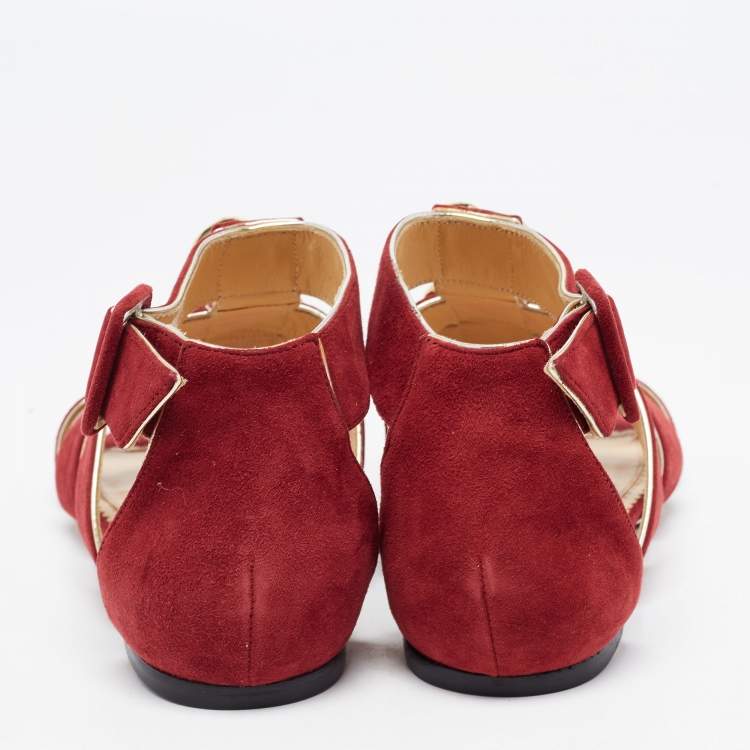 Pre Owned Charlotte Olympia Garnet Red Suede One More Kiss Flat Gladiator Flat Sandals Size 36