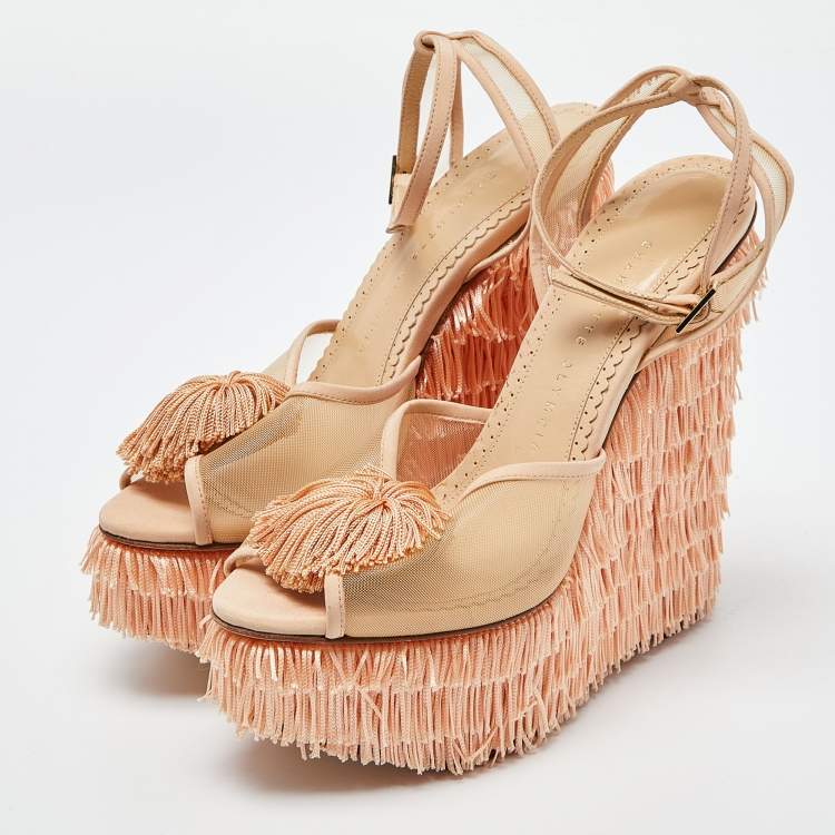 Buy Peach T-strap Scrunchie Heels by Don't Call Me Princess Online at Aza  Fashions.