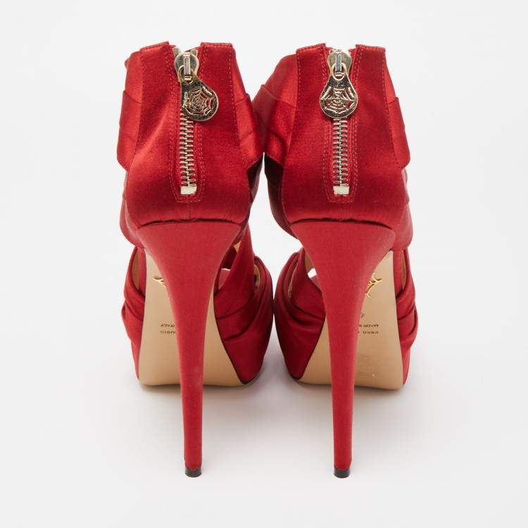 Pre Owned Charlotte Olympia Red Satin Andrea Knotted Sandals Size 41