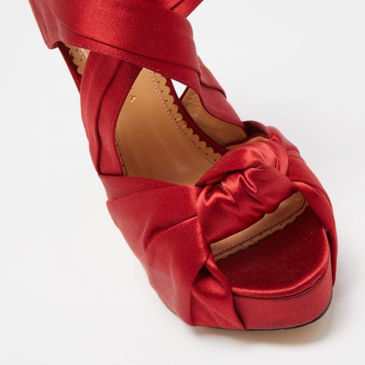 Pre Owned Charlotte Olympia Red Satin Andrea Knotted Sandals Size 41