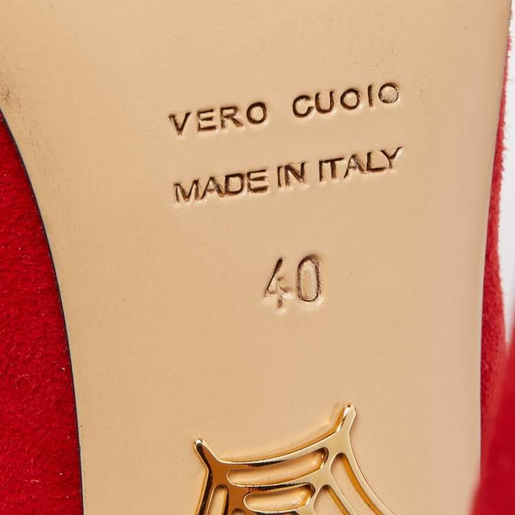 مملوكة مسبقًا Charlotte Olympia Red Suede Daphne Scalloped Trim Peep Toe Platform Pumps Size 40