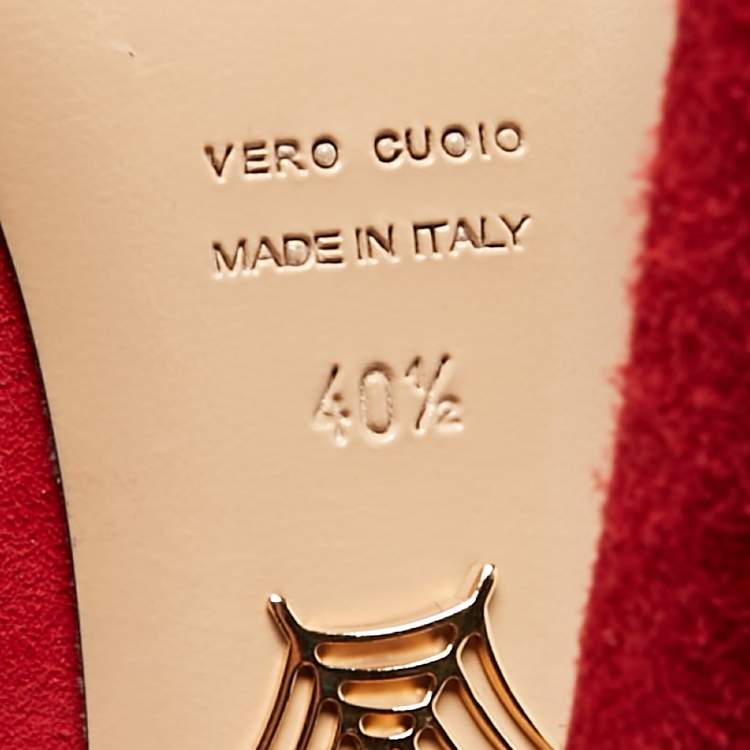 Pre Owned Charlotte Olympia Red Suede Daphne Scalloped Trim Peep Toe Platform Pumps Size 40.5