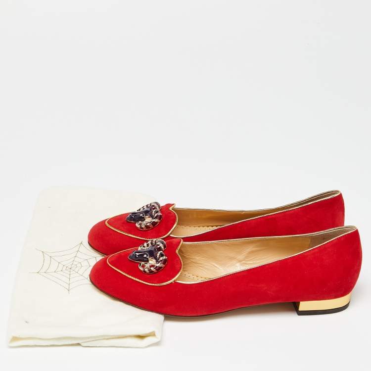 Pre Owned Charlotte Olympia Red Suede Aries Smoking Slippers Size 39