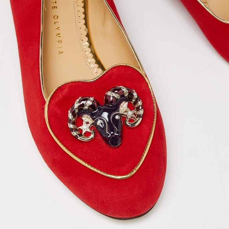 Pre Owned Charlotte Olympia Red Suede Aries Smoking Slippers Size 39