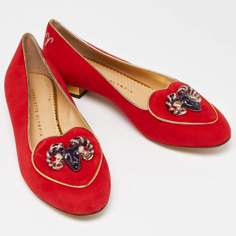 Pre Owned Charlotte Olympia Red Suede Aries Smoking Slippers Size 39