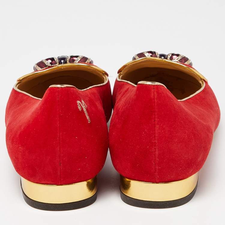 Pre Owned Charlotte Olympia Red Suede Aries Smoking Slippers Size 39