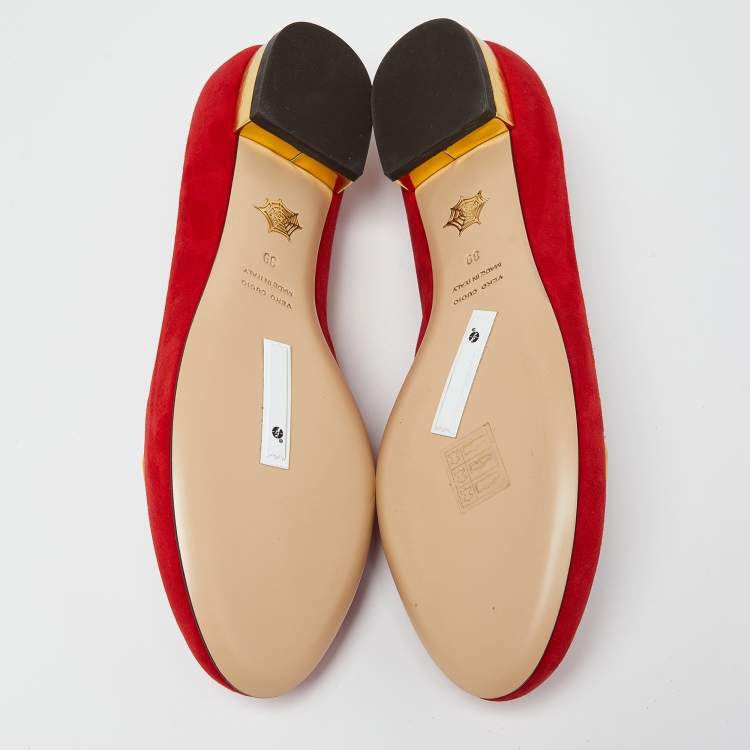 Pre Owned Charlotte Olympia Red Suede Aries Smoking Slippers Size 39