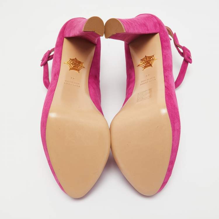 Pre Owned Charlotte Olympia Pink Snakeskin and Suede Ankle Strap Pumps Size 41