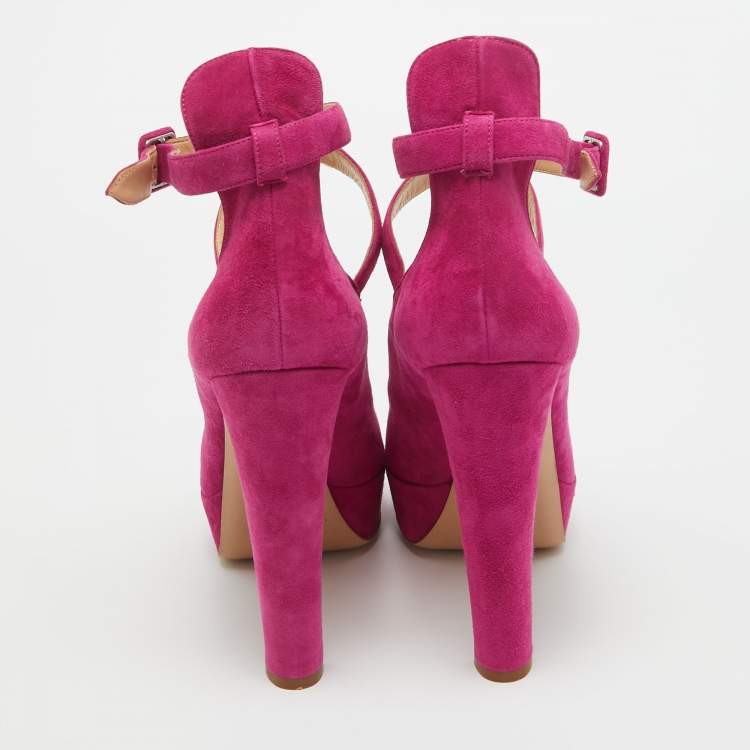 Pre Owned Charlotte Olympia Pink Snakeskin and Suede Ankle Strap Pumps Size 41