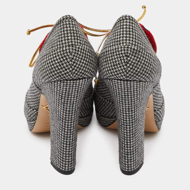 Pre Owned Charlotte Olympia Grey/Red Canvas and Suede Ankle Booties Size 38.5