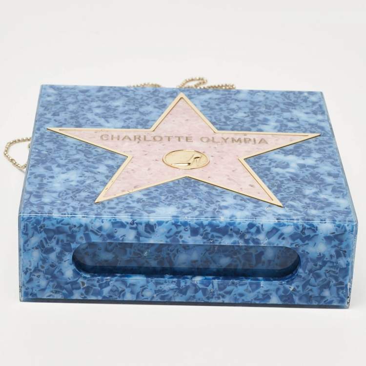 Pre Owned Charlotte Olympia Blue/Pink Acrylic Walk of Fame Matchbox Chain Clutch