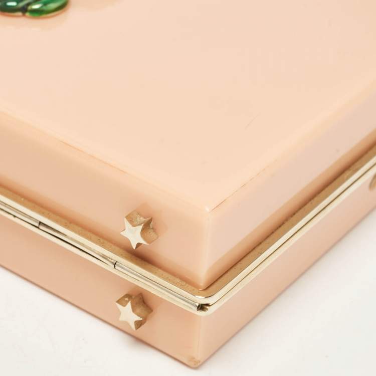 Pre Owned Charlotte Olympia Peach Perspex Cancer Zodiac Pandora Box Clutch 