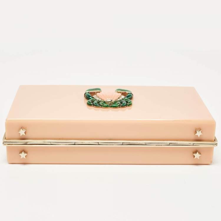 Pre Owned Charlotte Olympia Peach Perspex Cancer Zodiac Pandora Box Clutch 