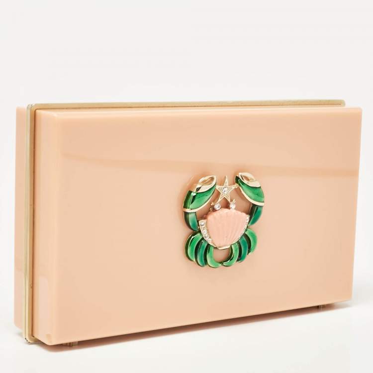 Pre Owned Charlotte Olympia Peach Perspex Cancer Zodiac Pandora Box Clutch 