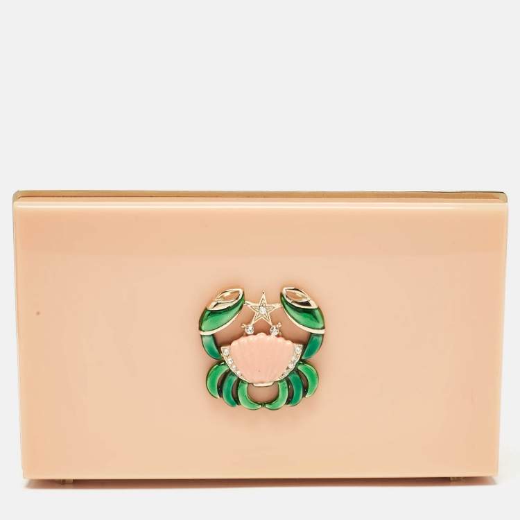 Pre Owned Charlotte Olympia Peach Perspex Cancer Zodiac Pandora Box Clutch 