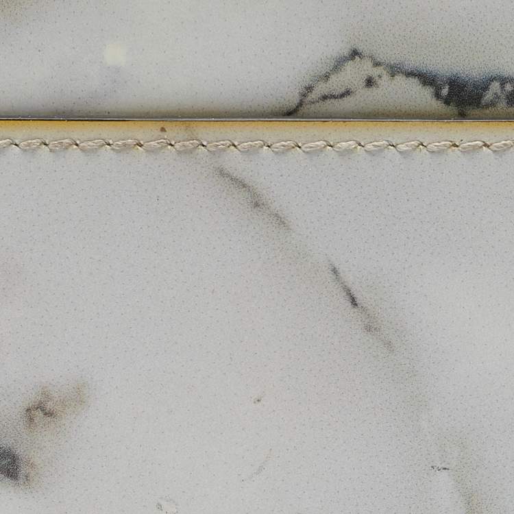 Pre Owned Charlotte Olympia Grey Marble Print Leather Kitty Card Holder