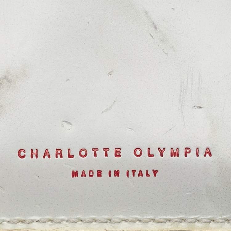 Pre Owned Charlotte Olympia Grey Marble Print Leather Kitty Card Holder