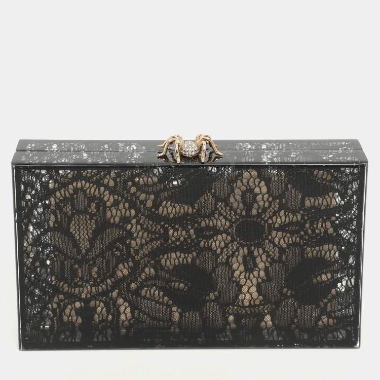 Pre Owned Charlotte Olympia Black Halloween Lace And Perspex Spider Box Clutch