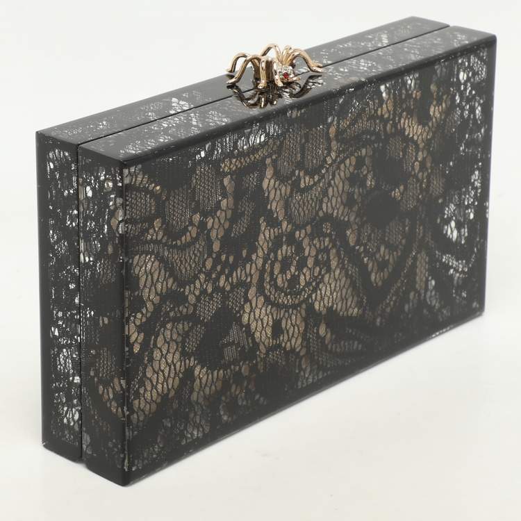 Pre Owned Charlotte Olympia Black Halloween Lace And Perspex Spider Box Clutch