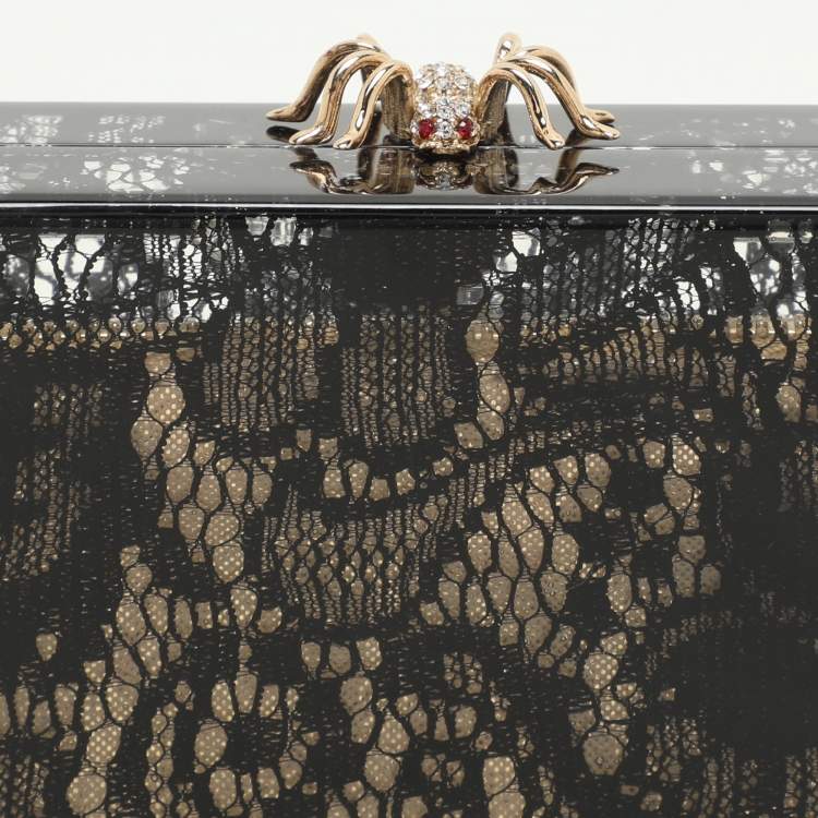 Pre Owned Charlotte Olympia Black Halloween Lace And Perspex Spider Box Clutch